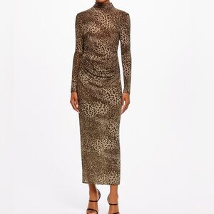 Zara Leopard Print Long Sleeve Maxi Dress. NWT. Size large
